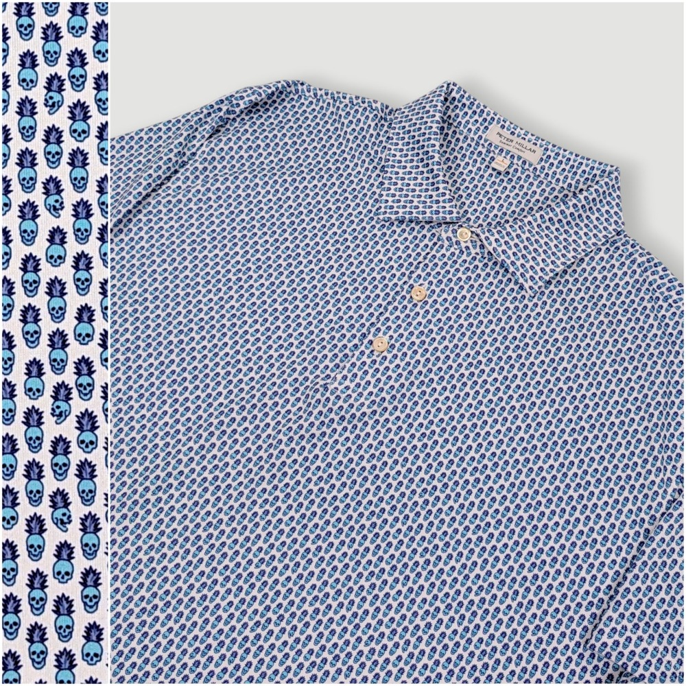 Peter Millar Pina Skullada Summer Comfort Polo Mens Large Skull Pineapple Print